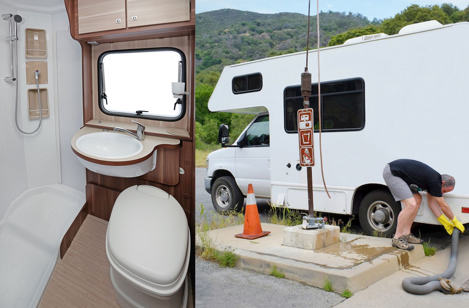 Portable RV/camper toilet and holding tank setup in Fayetteville, Arkansas