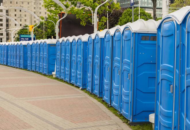 Seasonal porta potty units set up at a Fayetteville, Arkansas venue